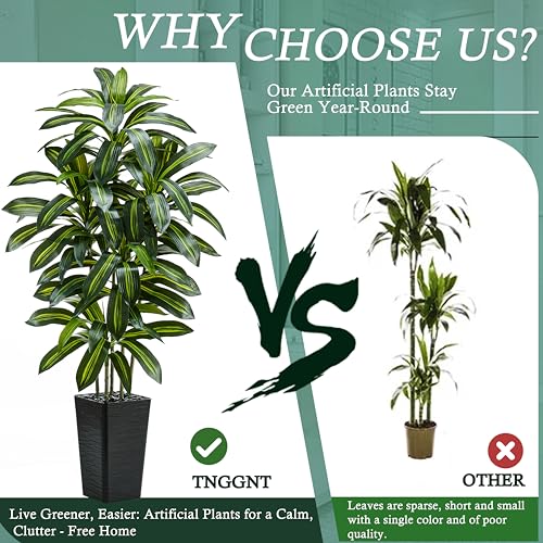 Artificial Dracaena Tree：5FT Faux Silk Tropical Yucca Floor Trees Realistic Fake Green Plant with Natural Wood Trunk & Lifelike Leaves for Home Office Decor Indoor & Outdoor (5FT,1-Pack,Black) - color: Dark Green – Black Pot, size: 5FT