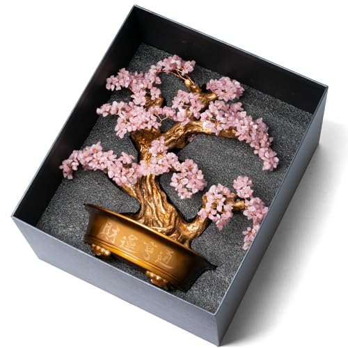 Natural Rose Quartz Gemstone Crystal Bonsai Tree of Life（1,350 Gemstone Count） Large Feng Shui Money Chakra Tree for Luck and Wealth Decoration 20 Inches - color: Big Rose Quartz