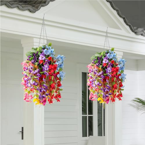 XunYee 8 Pcs Artificial Hibiscus Flowers for Outdoors Spring Summer Decor Fake Hanging Flowers Plants Uv-Resistant Faux Hibiscus Flower for Outside Porch Patio Front Door (Multiple Colors) - color: Multiple Colors