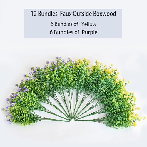 LADADA 12 Bundles Outdoor Plant Flowers, Silk UV Resistant, Outdoor Porch, Home Courtyard, Garden Decoration（Yellow Purple） - color: Yellow Purple
