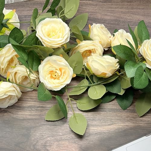 Rose Garlands for Gecoration, 4Pcs(26 FT) Floral Garlands, Hanging Flowers for Decoration, Flower Vines Wedding Birthday Decor, Arch Garden Ceremony Background Wall, Artificial Flowers Champange - color: Champagne Rose