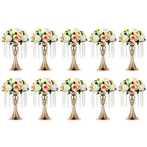 NUPTIO 10 Pcs Crystal Flower Stand Wedding Centerpieces for Tables, 10.2in/26cm Height Metal Flowers Holders Party Reception Dining Living Room Decor - color: Gold, size: 10 x S