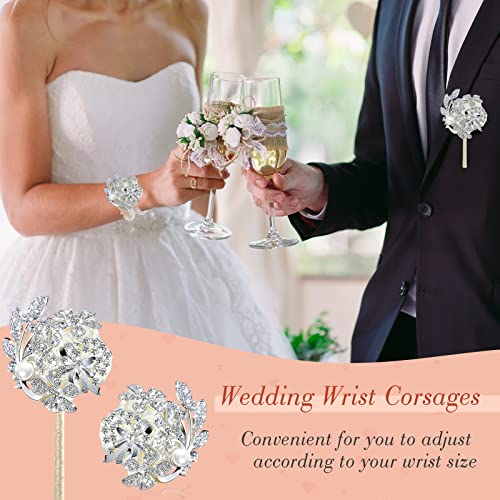 Yunsailing 2 Pcs Rhinestone Wrist Corsage and Boutonniere Set - Artificial Flower Corsage Wristlet for Wedding Prom Homecoming Bridesmaid Bridal Shower Anniversary Formal Event(Silver Ivory,Pearl) - color: Silver Ivory, style: Pearl