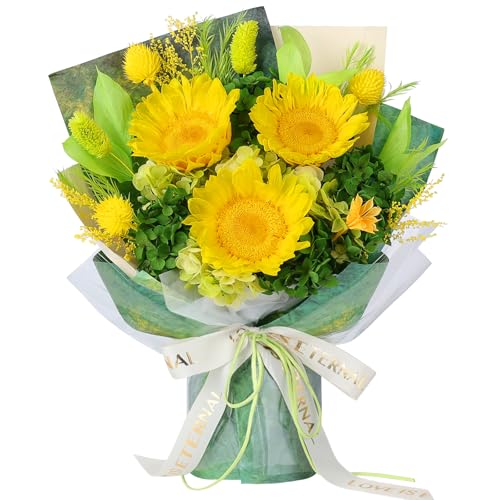 Forever Flowers for Delivery - Preserved Sunflower Bouquet with Gift Box & Greeting Card, Real Eternal Flowers, Gifts for Women, Mom, Mother's Day, Birthday, Anniversary, Graduation - color: Green