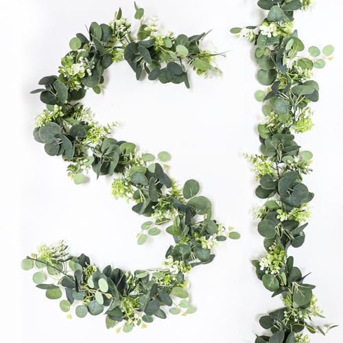 Uguisu 5.9ft Artificial Greenery Garland, Eucalyptus Garland, Fake Greenery Hanging Vine Decorations for Wedding Arch, Table, Party, Backdrop, Mantel, Indoor and Outdoor Home Decor. (1pcs/Green) - color: Green