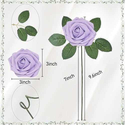 Artificial Flowers, 25pcs Artificial Rose for DIY Wedding Bouquets Centerpieces Arrangements, Purple Foam Rose with Stem for Bridal Shower Party Home Decorations - color: Purple, size: 25pcs