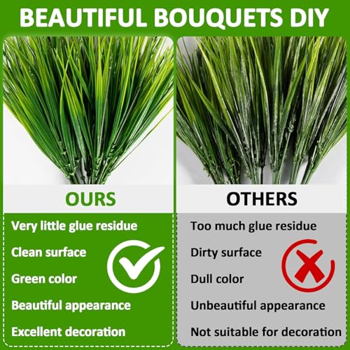 6 Bundles Artificial Plants Outdoors Fake Wheat Grass Faux Greenery Stems Plastic Shrubs UV Resistant for Patio Garden Porch Window Spring Home Decor, Green - color: 6bundles-green Grass