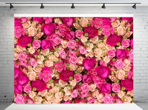 10x8ft Pink Red Rose Photo Backdrop Vinyl Studio Background for Valentine's Day, Mother's Day, Birthday Party DH-358 - size: 10X8FT