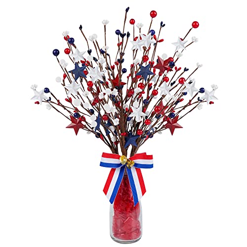 4 Pack Patriotic Artificial Berry Stem Picks White Blue Red Stars for 4th of July Independence Day, Pentagram Faux Berry Branches Decoration for Home Office Restaurant Vase Décor - color: Patriotic White Blue Red Stars