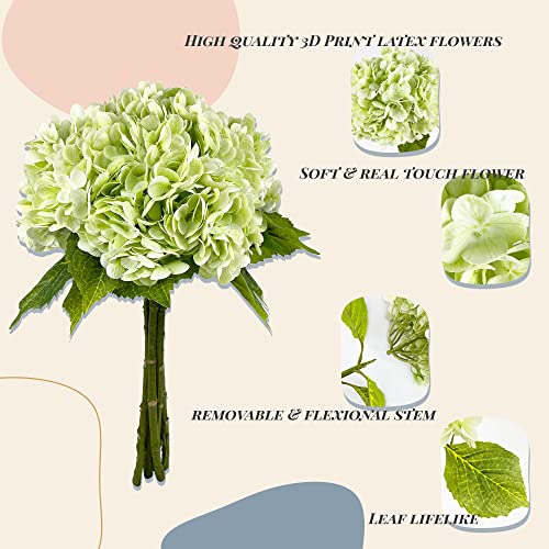 Yatim 21In Light Green Artificial Hydrangea Flowers 5 Pcs Real Touch 3D Print Latex Flowers for Wedding Centerpieces Bouquets DIY Floral Decor Home Decoration with Stems - color: Light Green