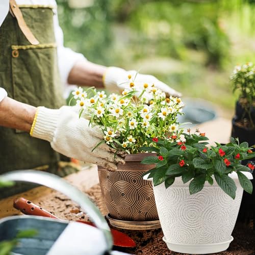 Fodetyff 6 Inch Flower Pots Planters for Indoor Outdoor Plants, 6 Pack Plastic Small Plant Pots with Drainage Hole & Tray, Modern Decorative Garden Pot with Saucer, Plant Container for House - color: Gold, size: 6 inch-6 pack