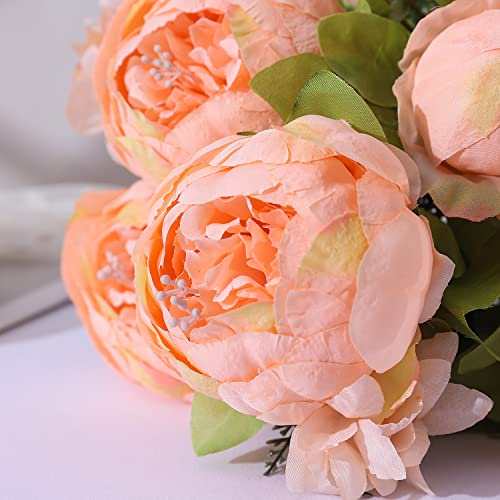 Duovlo Springs Flowers Artificial Silk Peony Bouquets Wedding Home Decoration,Pack of 1 (Spring Orange-Pink) - color: Spring Orange-pink