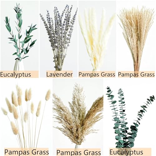 Boho Spring Dried Floral Bouquet for Home, Wedding Tables and Special Events – Pampas and Bunny Tail 17 Inch (Natural Mix) - color: Natural Mix