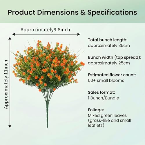 Babys Breath Artificial Flowers, 5pcs Fake Orange Baby Breath Gypsophila Flowers Artificial Bulk Realistic Artificial Flowers Bouquet Flores Artificiales Decoracion for Wedding Party Home Office Decor
