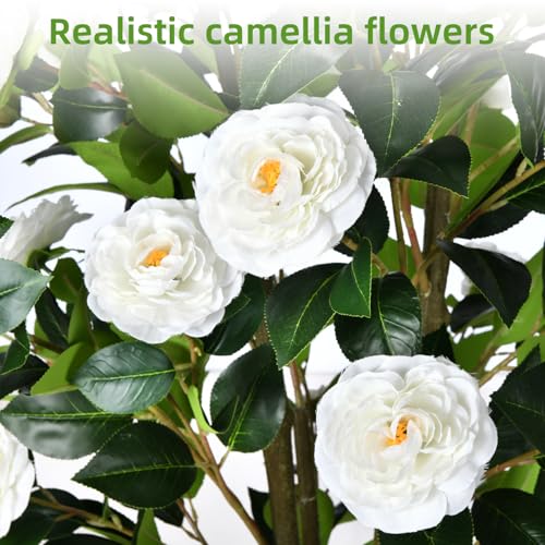 Artificial Camellia Tree 6FT– Faux Plants Indoor, with Easy Assembly, Low Maintenance, Ideal for Both Indoor Decoration and Other Purposes，Perfect Porch Christmas Trees (White 6ft) - color: White 6ft