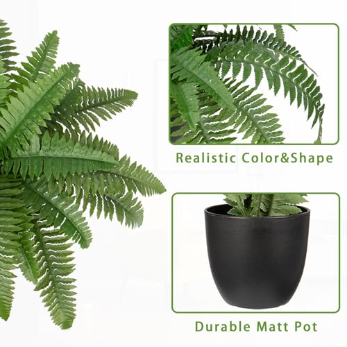 Hollyone 2Pcs Artificial Ferns in Pot for Outdoors Indoor 20inch Fake Ferns 35 Leaves Faux Boston Ferns Potted Plant Fern Bush Plant for Patio Garden Farmhouse Windowsill Office Living Room Home Decor - size: Large - 2Pcs