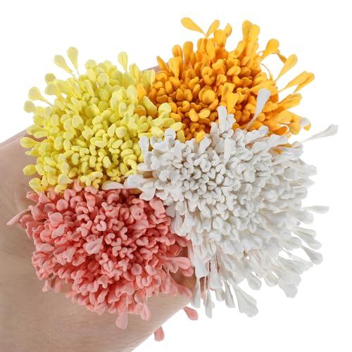 1400Pcs Flower Stamens 3mm Yellow Double Heads Handmade Stamen for Flower Making Artificial Floral Stamens for Crafts Wedding Bouquet Scrapbook Decoration Easter Supplies