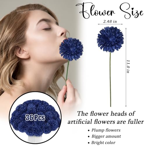 36 Pcs Artificial Chrysanthemums Flowers Blue Ball Flower Silk Fake Mums Flowers for Home Decor Outdoor Wedding Floral Arrangement St Patricks Day Table Centerpiece - color: Blue