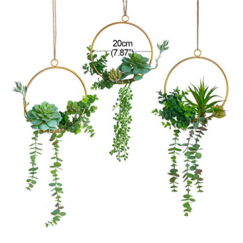 Artificial Succulents Wreath Set of 3 Hanging Gold Geometric Garland Greenery Wall Decor Backdrop