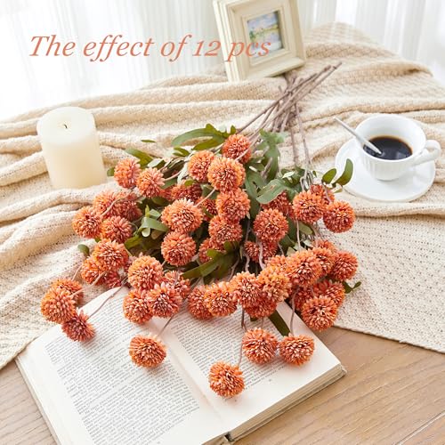 SITUMEIZI Orange Pompon Mum Artificial Flowers Faux Silk Mums Mini Chrysanthemum with Stems 6Pcs for DIY Orange Wedding Centerpieces Floral Arrangements - color: Orange
