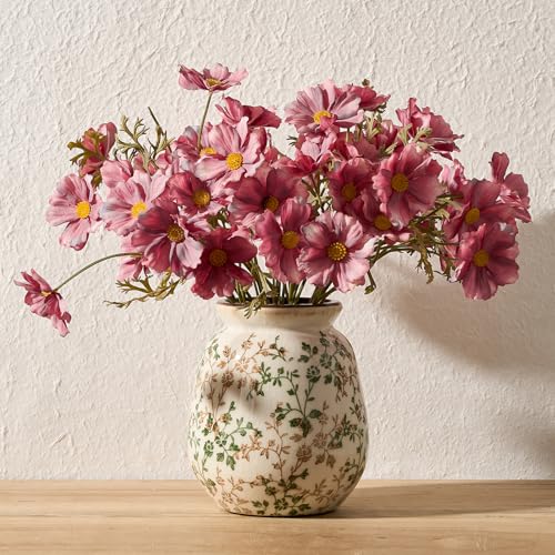 SIDUCAL Ceramic Vintage Pastoral Vase, 7.2 Inch Chinoiserie Floral Vase, Retro Ice Cracked Rustic Farmhouse Vases for Home Decor, Living Room, Bookshelf, Office, Tuscan Decor, Green and Beige - color: 18077-green and Beige