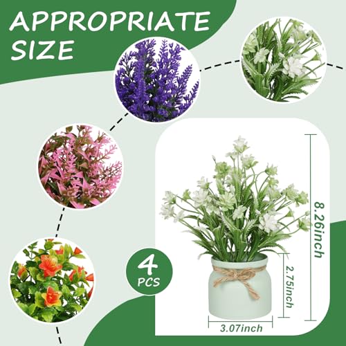 Yoratee 4pcs Artificial Pot Flowers Small Fake Plants with Pot Mini Potted Plants for House Office Tabletop Decoration - color: 4pcs