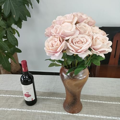 ATFL Fake Roses Artificial Flowers Bulk,Floral Diameter 4'',20 Pcs Artificial Silk Roses Flowers with Stems for Wedding Arrangement Centerpieces Party Home Table Decorations (20, Fall Pink) - color: Fall Pink