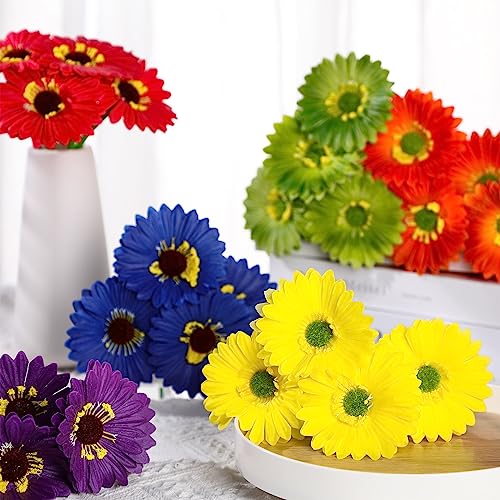 Zeyune 24 Pcs Artificial Gerbera Daisy Flowers Bulk 3.54 Inch Mexican African Daisy Faux Flowers with 9.84 Inch Stems Multicolor Artificial Gerbera Daisies for Wedding Party Kitchen Garden Decor