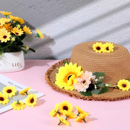 150 Pcs Mini Artificial Sunflower Heads, 1.7 In Sunflowers Artificial Flowers for Spring Summer Decoration, Fake Sunflowers for Home Garden Wedding Party Office Indoor (Only Heads, No Stems)
