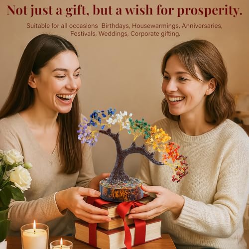 Crocon® 7 Chakra Bonsai Crystal Tree of Life Healing Crystals Home Decor Spiritual Gift, Birthday Gifts for Women, Mom, Sister Housewarming Gifts New Home Meditation Decor, Gift for Her Grandma - color: 002a Seven Chakra (Bonsai Tree)