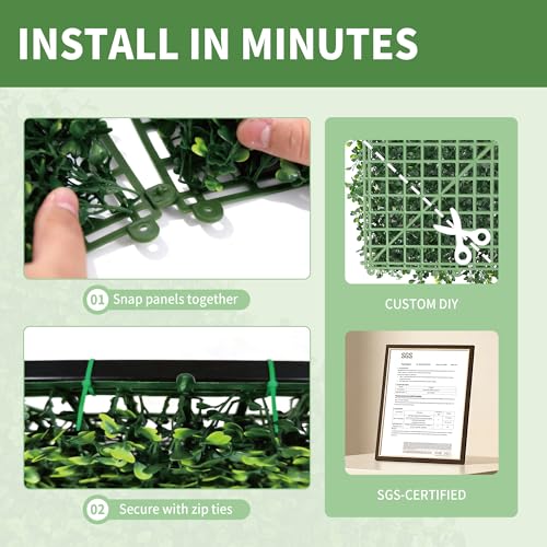 PROWORX Artificial Grass Wall Panels, 10” x 10” 24 Pack 4-Layer Leaf UV-Anti Fake Boxwood Grass for Indoor Outdoor Privacy Fence Screen, Patio, Balcony, Greenery Backdrop Décor - size: 10X10 24pcs