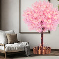 TTMDK 5FT Pink Artificial Cherry Blossom Tree with LED Light, Handmade Pink Cherry Tree, Christmas Cherry Blossom Tree Artificial for Party, Wedding, Home Decor, Indoor & Outdoor (1.5M / 6 Trunks) - size: 5ft