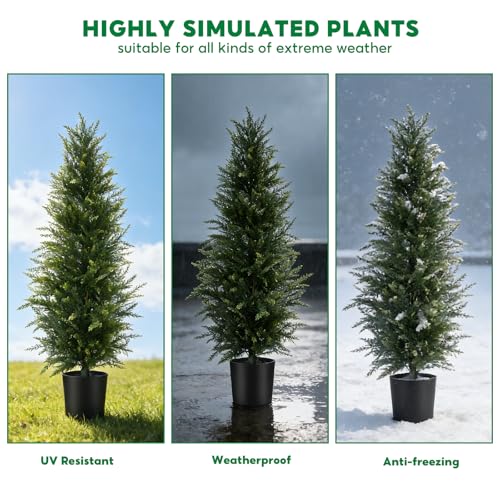 4 ft Artificial Cedar Topiary Trees Set of 2 Outdoor Faux Plants | Taller 4FT Profile, Realistic Faux Cedar, UV Resistant, Stable Weighted Base, for Porch Patio Entryway - color: Green, size: 4FT