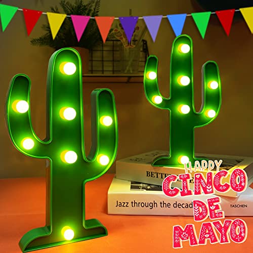 Extra Large - 2 Pack LED Cactus Light Cinco de Mayo Decorations 10 x 5.5 Inch Cactus Decor Mexican Fiesta Party Decorations Cute Night Lamp for Table Kids' Room Bedroom Living Room Gift Party Home - size: 2 Pack-10 x 5.5 Inch