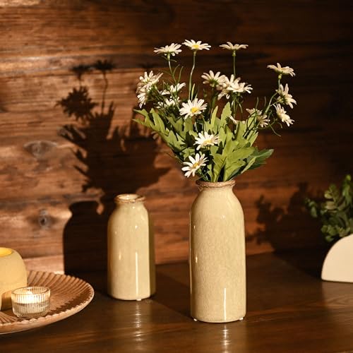 VICTOR & TERESA Green Ceramic Vases Home Decor, Farmhouse Vase for Flowers, Flower Vase Set of 2, Rustic Decorative Vases for Pampas Grass, Table, Living Room, Shelf, Centerpieces, 8 inch - color: Green