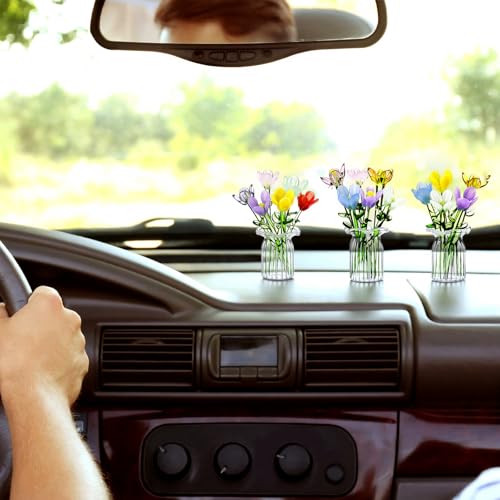 FoldTier 42 Pcs Mini Glass Flower Decoration Hand Blown Glass Flower Figurines Collectible Ornaments with Vase for Mothers Day Birthday Table Centerpiece Garden DIY Craft(Tulip) - style: Tulip