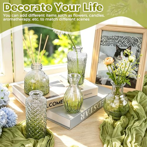 Babenest 30pcs Green Small Bud Vase Set, Mini Gradient Glass Flower Vases in Bulk, Decorations Vintage Little Vase for Rustic Wedding Party Home Office Recepetion Centerpieces Table Decor - color: Green, size: 30pcs