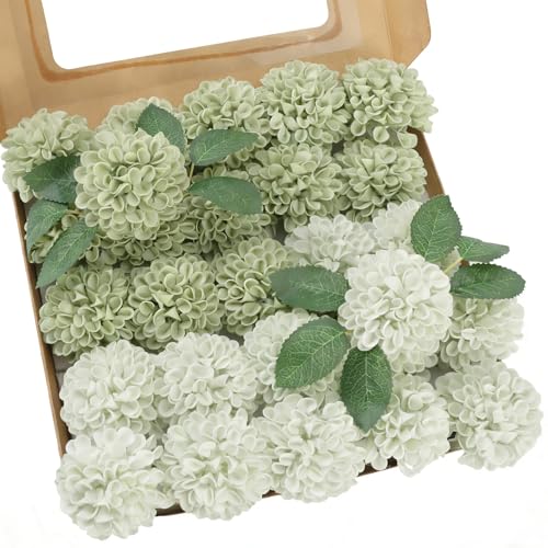 Artificial Flowers, 25pcs Realistic Artificial Rose for DIY Wedding Bouquets Centerpieces Arrangements, Sage Green Dahlia Flowers with Stem for Bridal Shower Party Home Decorations - color: Sage Green Dahlia, size: 25pcs