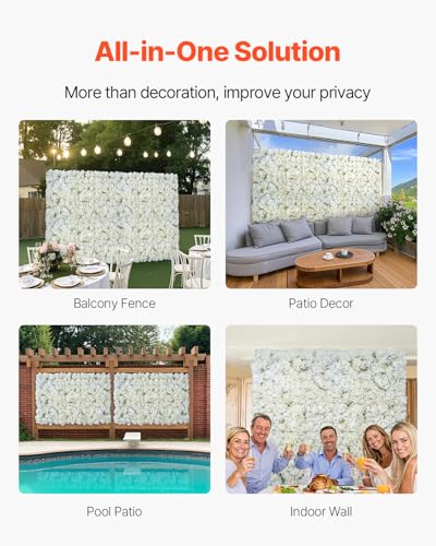 VEVOR 3D Flower Wall Panel, 24 PCS 15 x 15 inch, Artificial Floral Wall Background Mesh Backing Mat,Seamless Design&Easy Installation for Wedding Valentines Day Home Baby Party Backdrop Decor,White - color: Flower, size: 15*15IN 24P