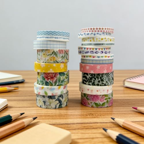 20 Rolls Washi Tape Set,Floral Washi Tape for Journaling, Assorted Sizes (Floral A) - color: Floral A