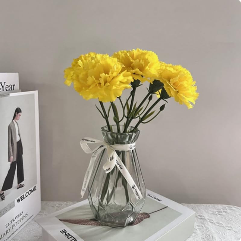 10 Stem Artificial Flowers Carnations Bouquets,11inch Real Touch Flowers with Stems,Silk Petals Fake Flowers Forever Plants for Wedding Flower Bouquet Centerpieces Bridal Shower Birthday (yellow) - color: Yellow