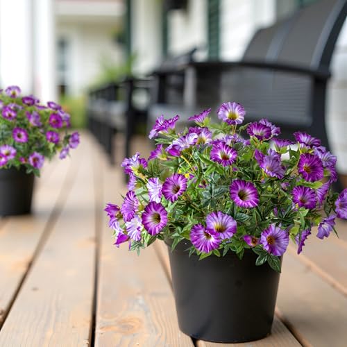 Dark Purple Artificial Morning Glory Flowers for Outdoor Planters, Premium UV Resistant Silk Faux Flowers for Porch, Hanging Basket & Window Box, Elegant Garden Decor, No Pot, 13.3 Inch, 4 Bundles - color: Light Purple 4pcs