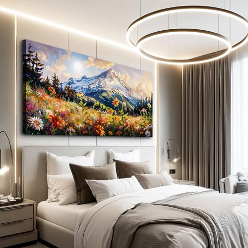 FUHAIHUA Large Framed Wall Decor For Living Room Canvas Wall Art For Office Farmhouse Wall Decorations For Bedroom Mountain Flower Landscape Paintings Modern Pictures Artwork Home Decor 24x48 In - color: Mountain Flower, size: 48"L x 24"W