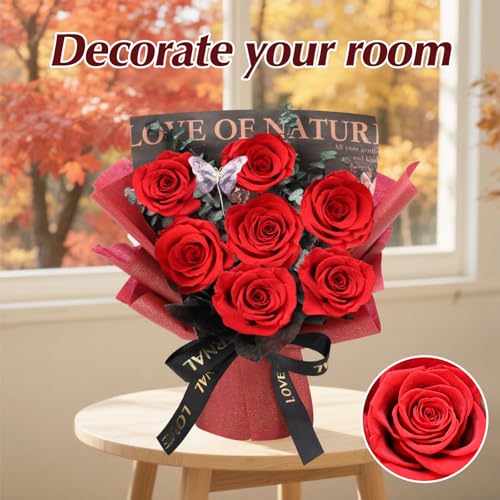 Casaido Preserved Flowers for Delivery, 7 Red Roses Bouquet, Mothers Day Rose Gifts for Women, Valentines Rose Gifts for Mom Wife Girlfriend, Forever Real Flowers for Christmas Birthday Anniversary - color: Red Rose