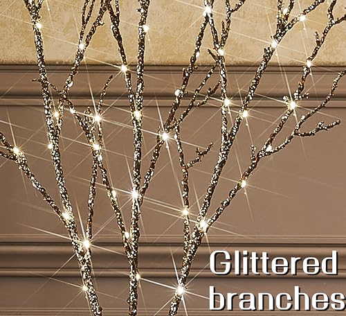 Fudios Lighted Willow Branches Christmas Glitter Battery Operated 32IN 120 LED Fairy Lights, Brown Branch Lights for Home Holiday Decoration Indoor Outdoor - color: Brown Willow Glitter, size: 1 SET