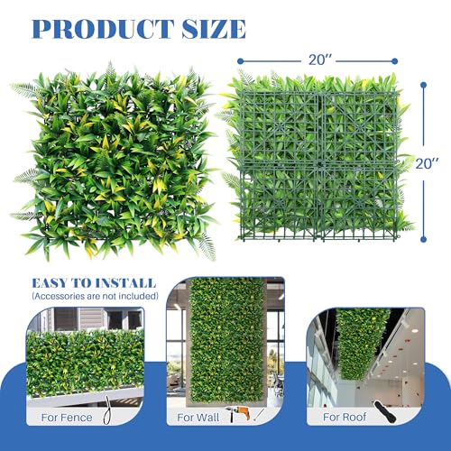ECOOPTS 20"x20" Faux Ivy Privacy Fence Screen Artificial Boxwood Panels Topiary Hedge Plants for Indoor Outdoor Decoration, #3 Mixed Leaves, 6 Packs - color: #3 Mixed Leaves, size: 20"x20"