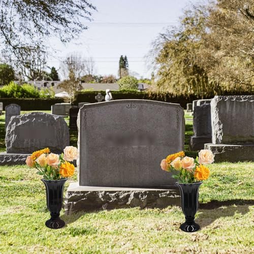2 Pack Cemetery Vase for Grave Decorations with Metal Spike, Ceramics Cemetery Vase Decorations for Grave, Memorial Grave Markers, Graveside Decor Sign for Grave Outdoor Yard Lawn - size: 2 Pack