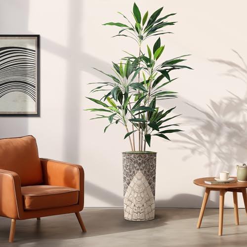 SIGNWIN Artificial Tree in Geometric Pattern Planter, Fake Dracaena Tree Silk Tree for Indoor and Outdoor Home Decoration - 66" Overall Tall (Plant Pot Plus Tree) - style: Dracaena Tree