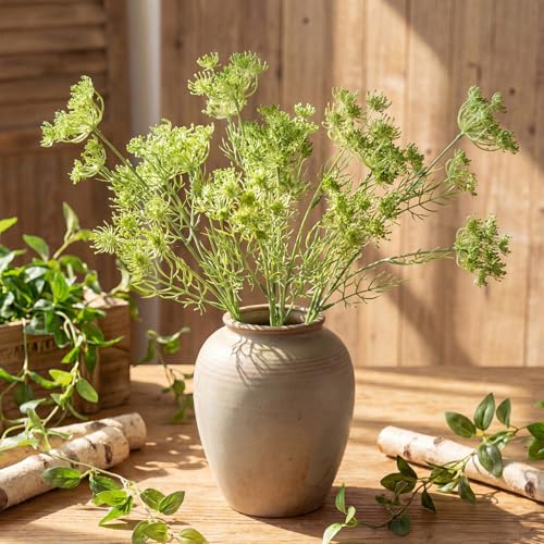 4 Pcs Artificial Queen Anne's Lace Stems 28.7 Inch Faux Ammi Majus Flowers Branches Faux Queen Anne's Lace Flowers Fake Carrot Floral Stems for Vase Bouquets Wedding Home Decor(Green) - color: Green
