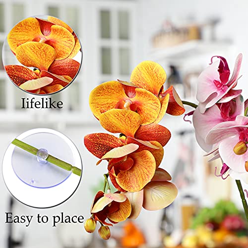 Chuangdi 2 Pieces Artificial Phalaenopsis with Suction Cups Terrarium Plant Decoration Reptile Habitat Plant Decor for Hermit Crab Lizards Geckos Snake Reptile (Purple, Yellow) - color: Purple, Yellow, style: Gradient